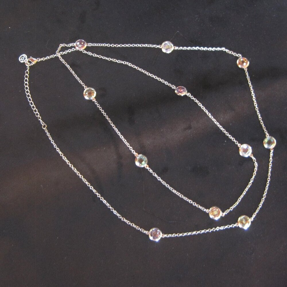 37" Long Multi Color Necklace Multi Color Gemstone Charm 925 by MX